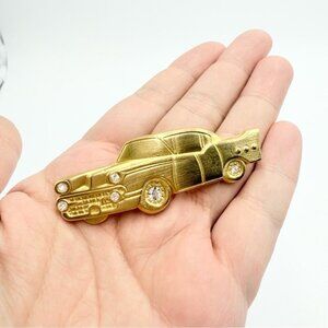 Vintage Gold Tone Rhinestone Chevrolet Bel Air Muscle Car Brooch Pin